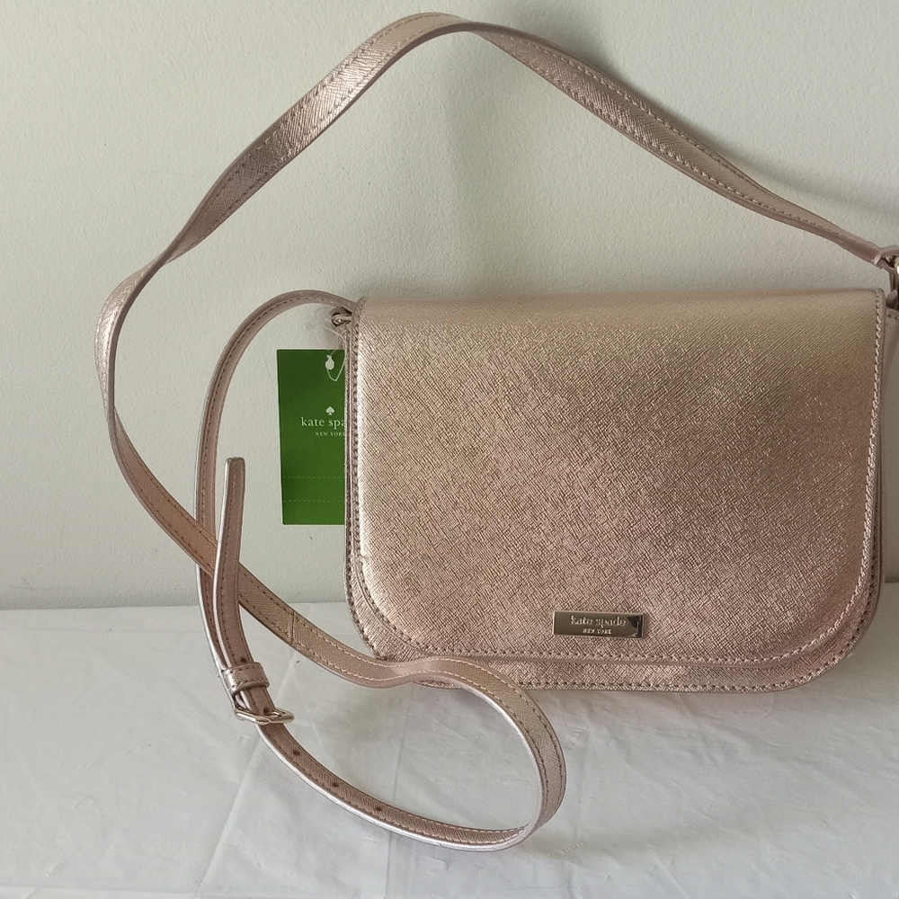 ∆ *♥Kate Spade Large Carsen Rose Gold Laurel Way Crossbody Metallic Bag WKRU5150